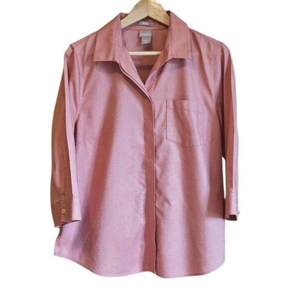 Chico's No Iron Button Down Long Sleeve Collar Pink Women's Size 1 (8/10) - Picture 1 of 6